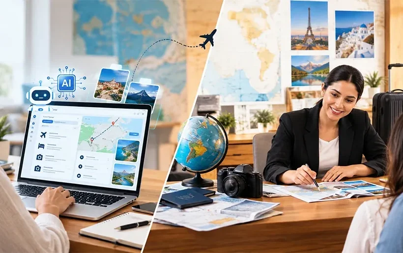 AI and travel agent planning a trip