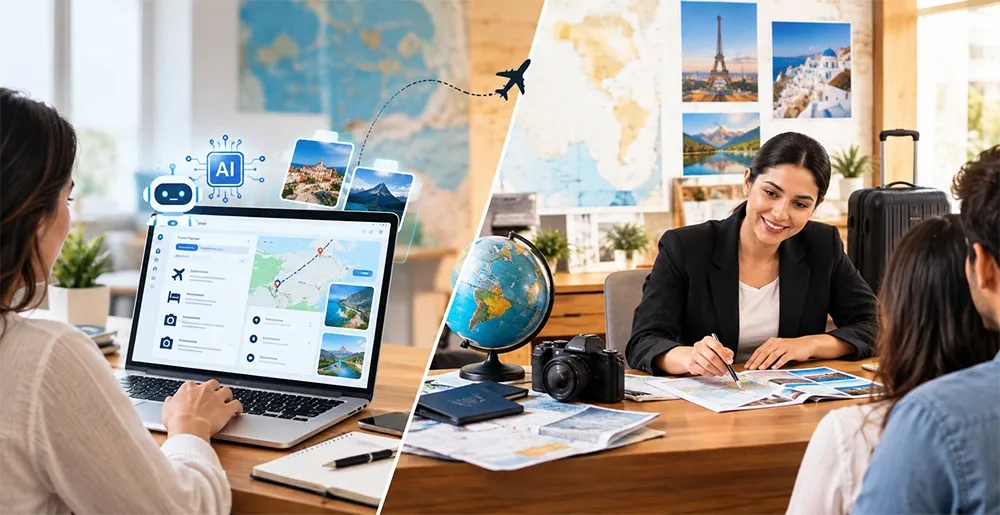 AI and travel agent planning a trip
